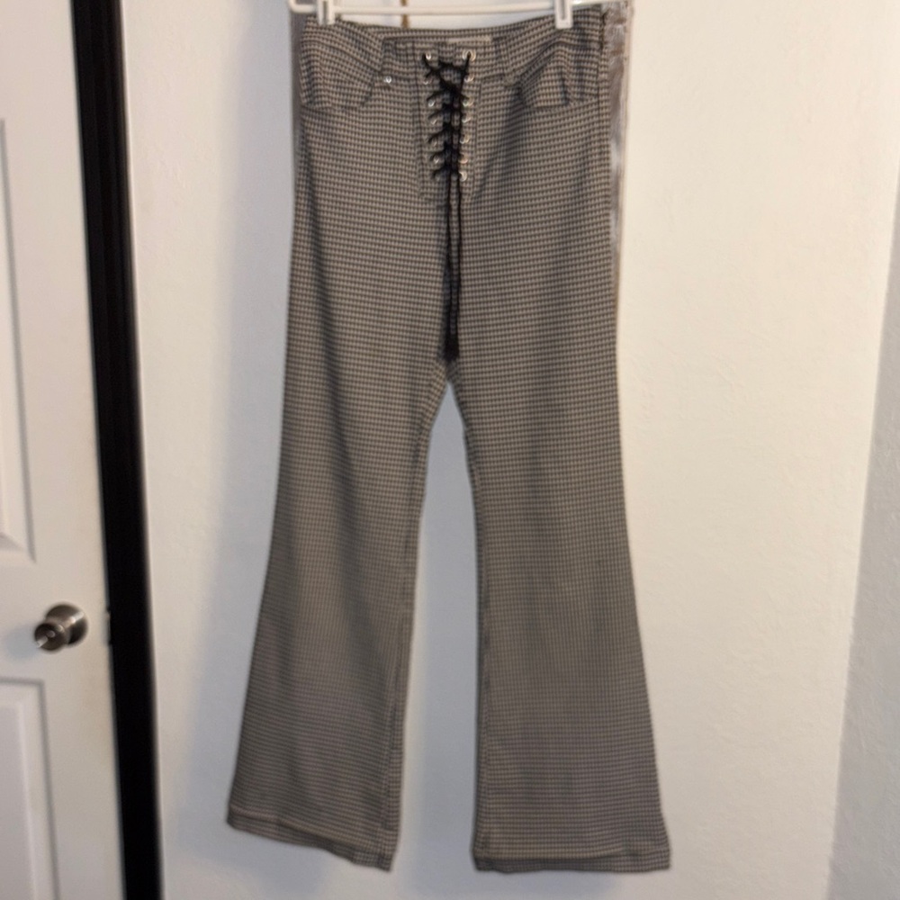 Honey Punch Black and White Checkered Flare Jeans